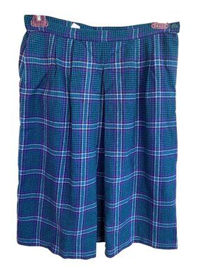 Vintage Pendleton Wool Skirt Size 12 Teal Purple Plaid A Line Midi USA Pockets